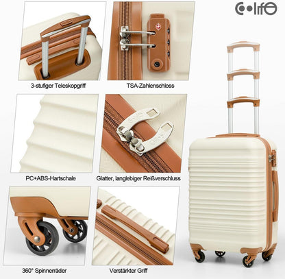 Koffer-Set 3-tlg ABS Hartschale Reisekoffer 4 Rollen TSA-Schloss