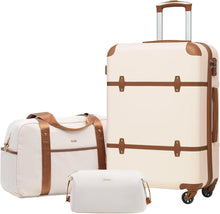 COOLIFE Hartschalen-Trolley 4 Rollen TSA-Schloss 3tlg Set Weiß/Braun