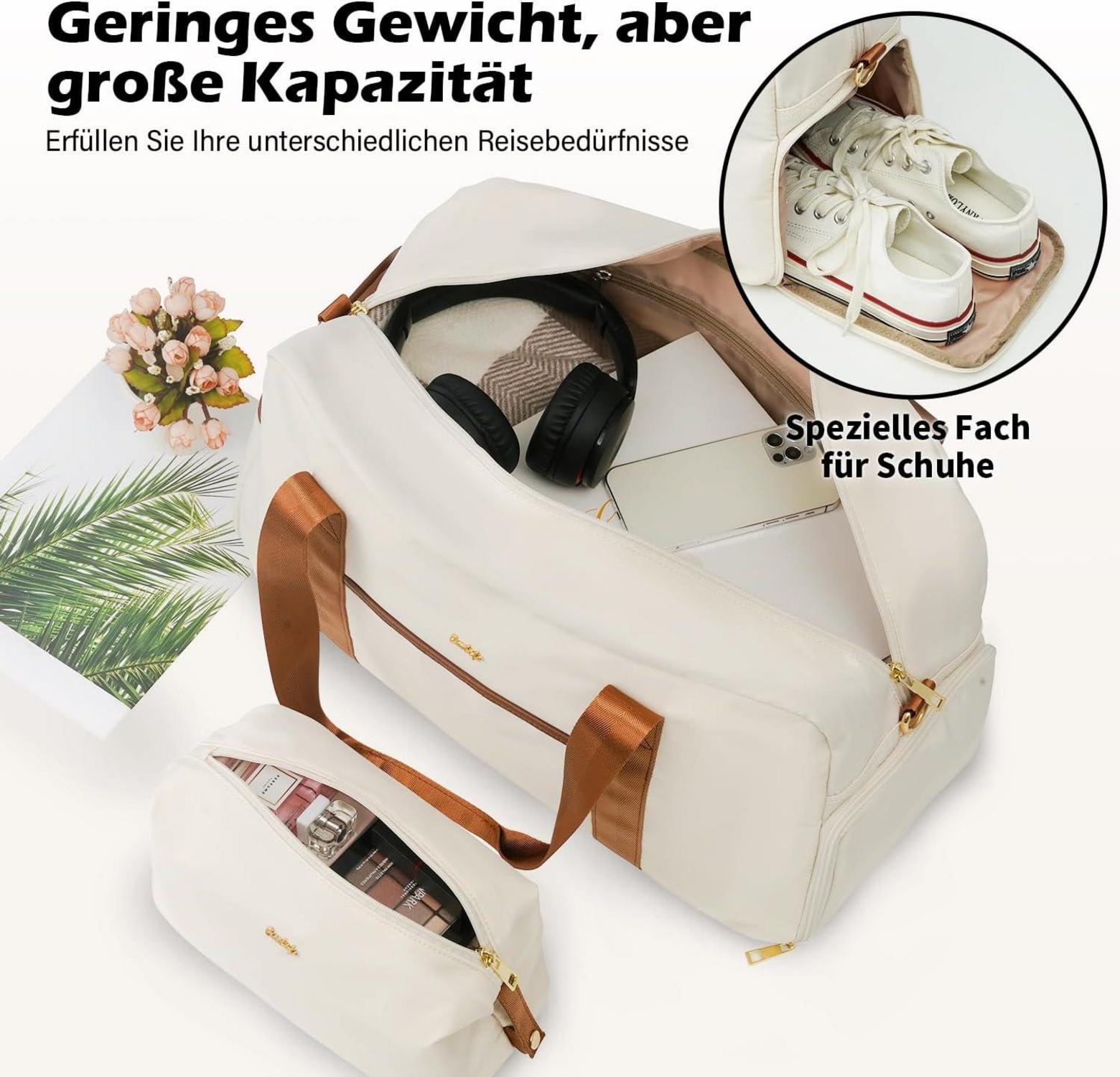 COOLIFE 3tlg Mittlerer Koffer Set ABS Hartschalen Trolley Weiß Braun