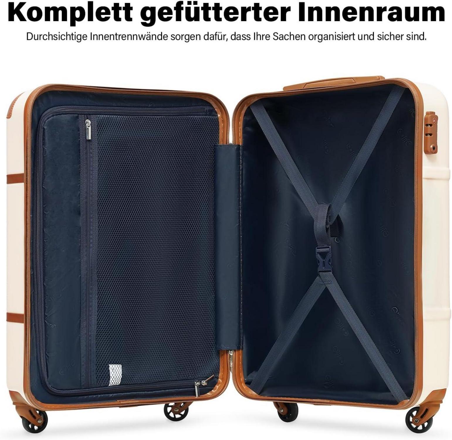 COOLIFE Koffer Trolley Handgepäck-Set 3-teilig Weiß/Braun