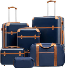 Hartschalen Koffer Set 6tlg 4 Rollen TSA-Schloss Blau/Braun