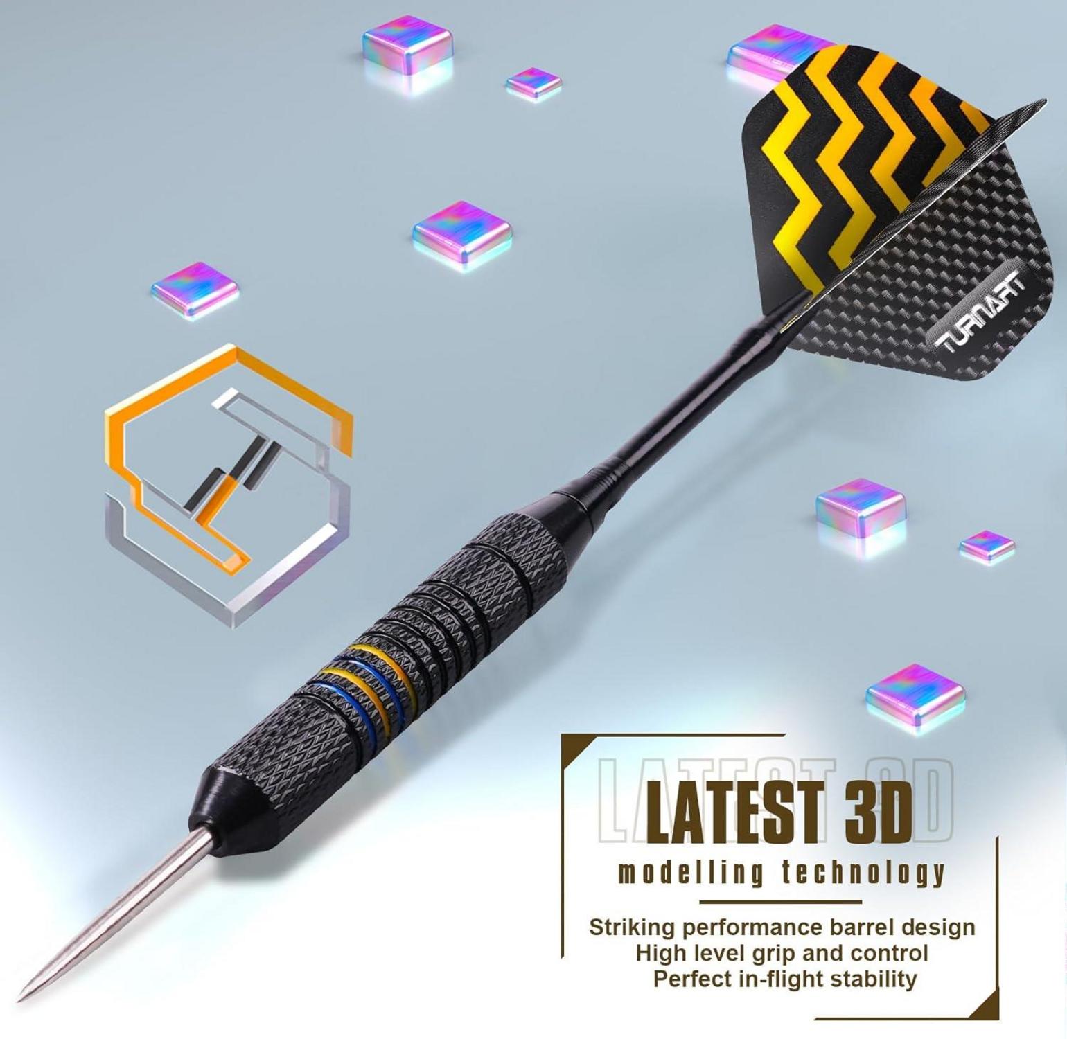 Professionelle Turnart Dartpfeile mit Metallspitze und Dart Case - 12 Stück, Lila