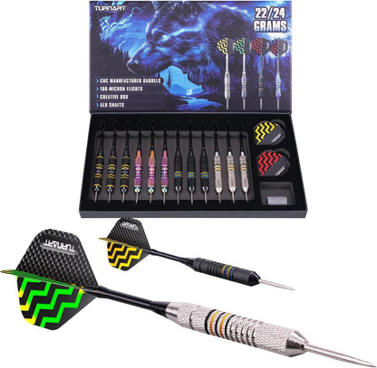 Hochwertige Steeldarts Set mit Dart Case, 12 Stück, Lila