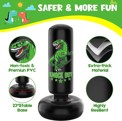 Dinosaurier Boxsack Set für Kinder - 160 cm freistehend mit Boxhandschuhen & Pumpe