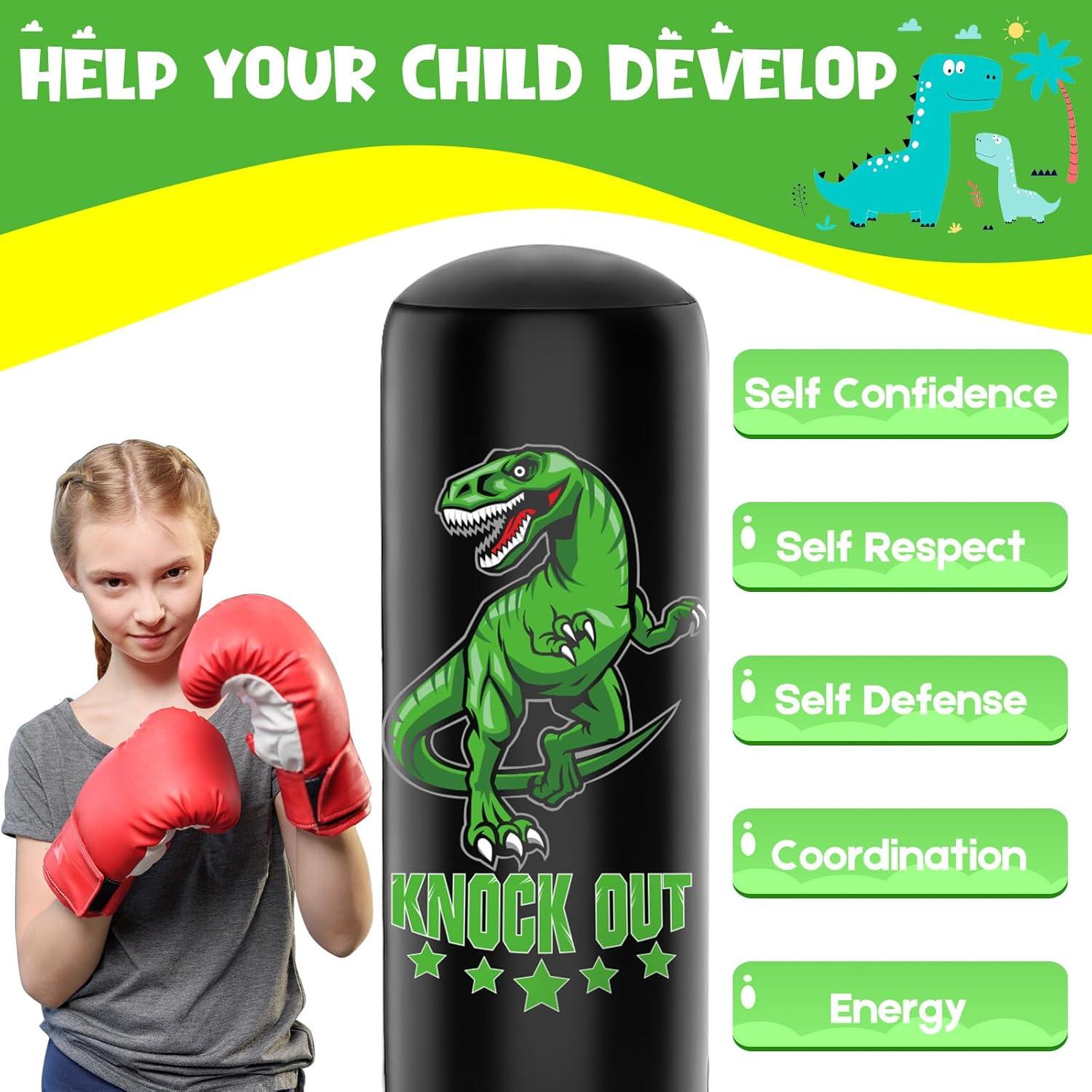 Boxsack Dinosaurier Kinder Set 160cm mit Boxhandschuhen Pumpe