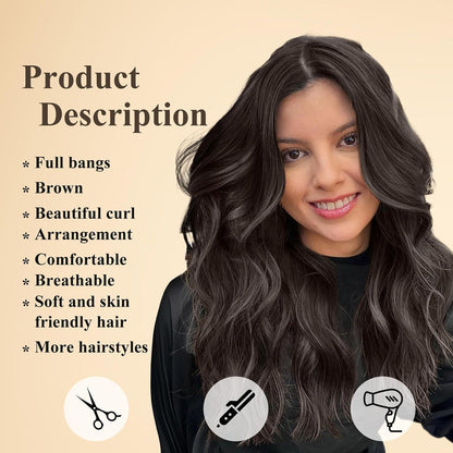 Dunkelbraune Lockenperücke mit Pony – Natürlicher Look
