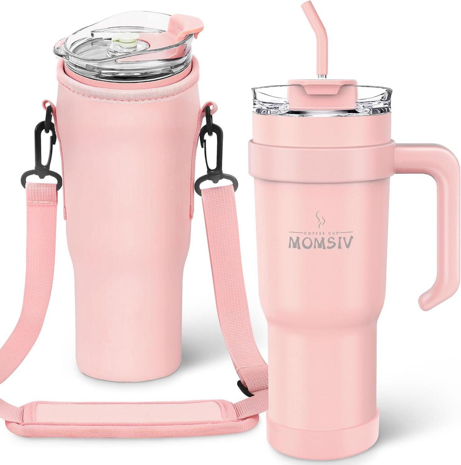 Thermobecher 40oz mit Stroh Griff Vakuum Isolierbecher Rosa