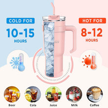 40oz Thermobecher mit Stroh und Griff, Doppelwandig, Rosa