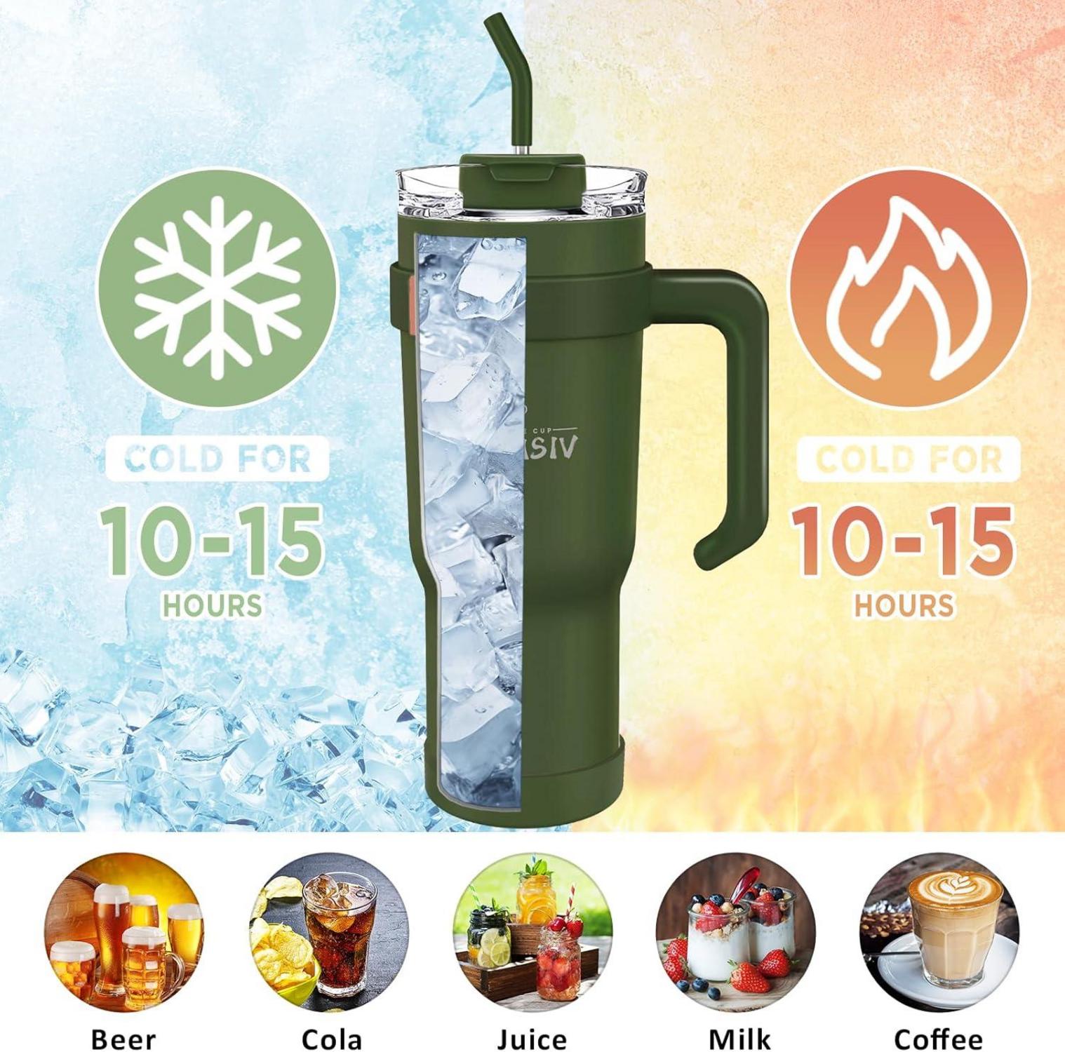 40oz Thermobecher mit Stroh und Griff, Doppelwandiger