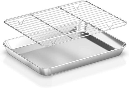 Edelstahl Backblech und Abkühlgitter Set, Antihaft, leicht zu reinigen, 31,5x24,5cm