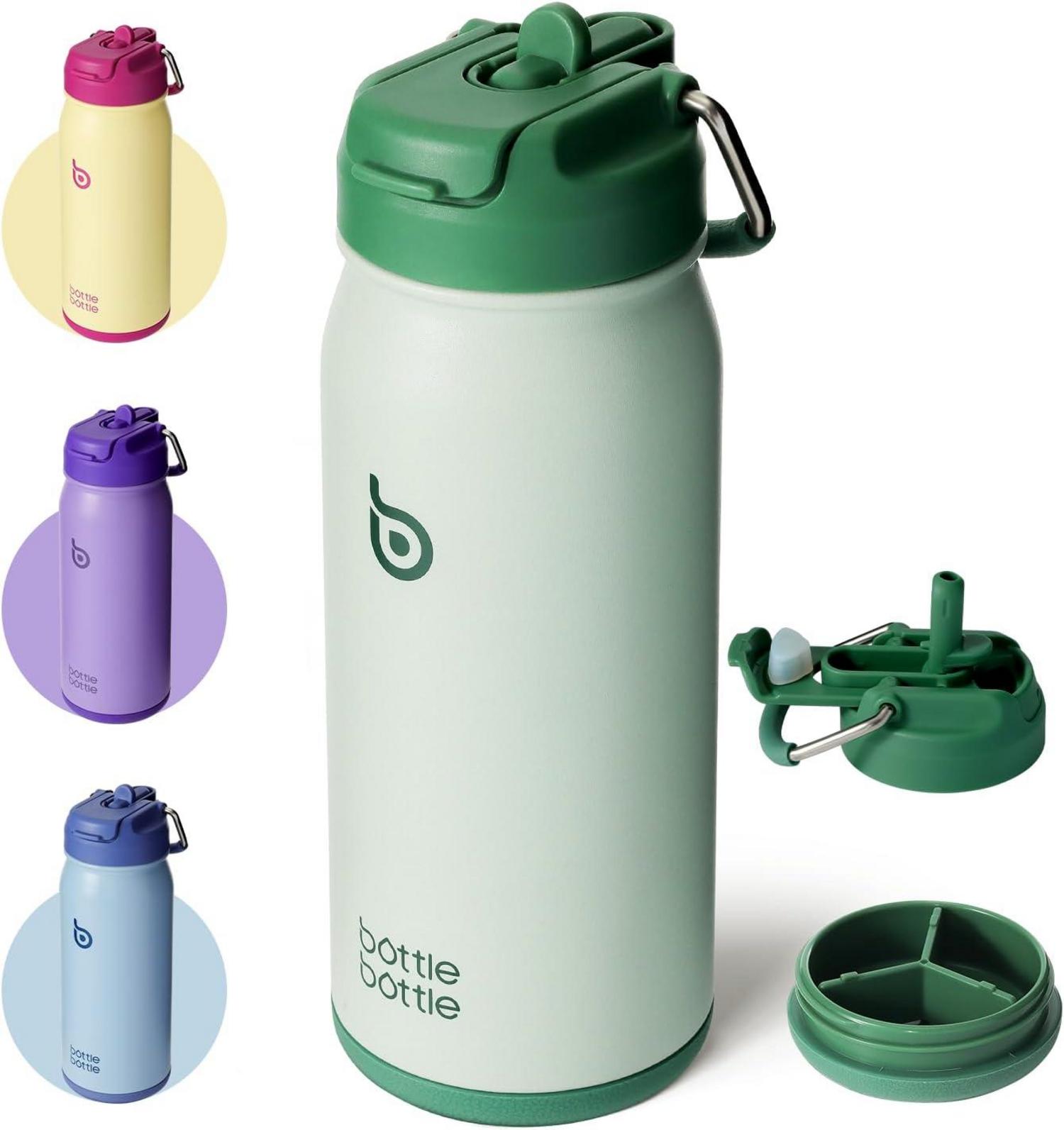 Isolierte Trinkflasche Edelstahl mit Strohhalm 16oz Grün