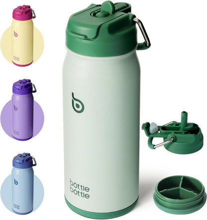 Isolierte Trinkflasche Edelstahl mit Strohhalm 16oz Grün