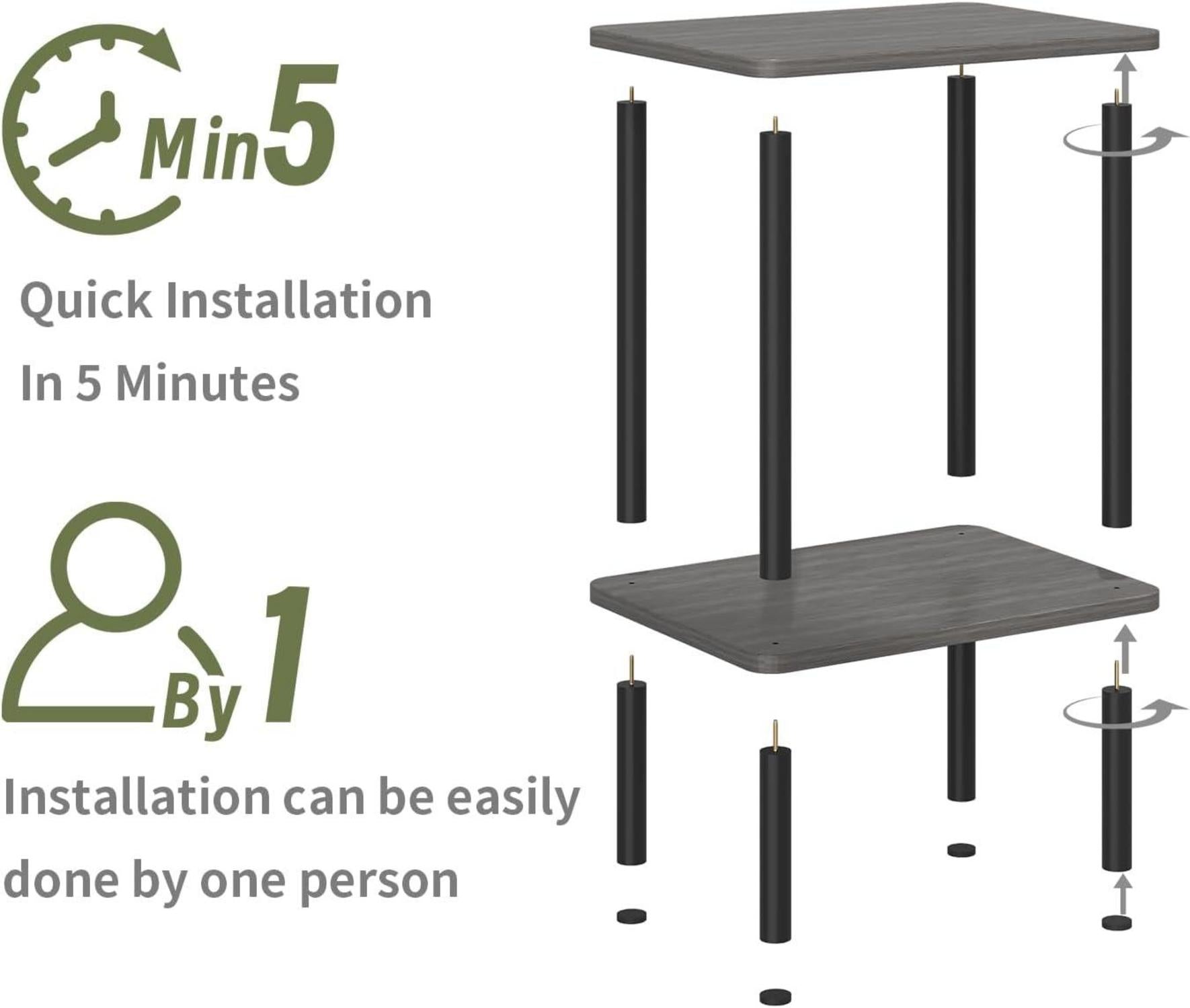 APICIZON Beistelltisch Holz 2 Tier Nachttisch 40x30x52cm Stauraum Grau