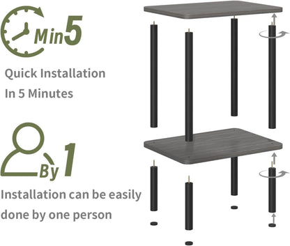 APICIZON Beistelltisch Holz 2 Tier Nachttisch 40x30x52cm Stauraum Grau