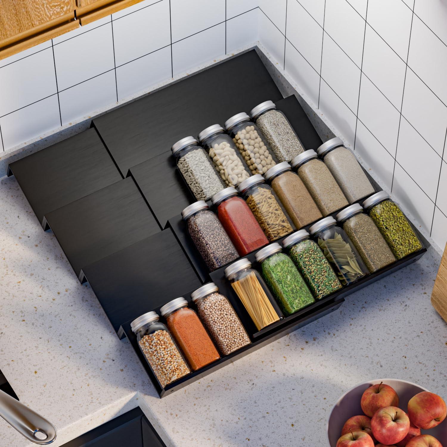 Gewürzregal Schublade Organizer ausziehbar 30cm-60cm Schwarz