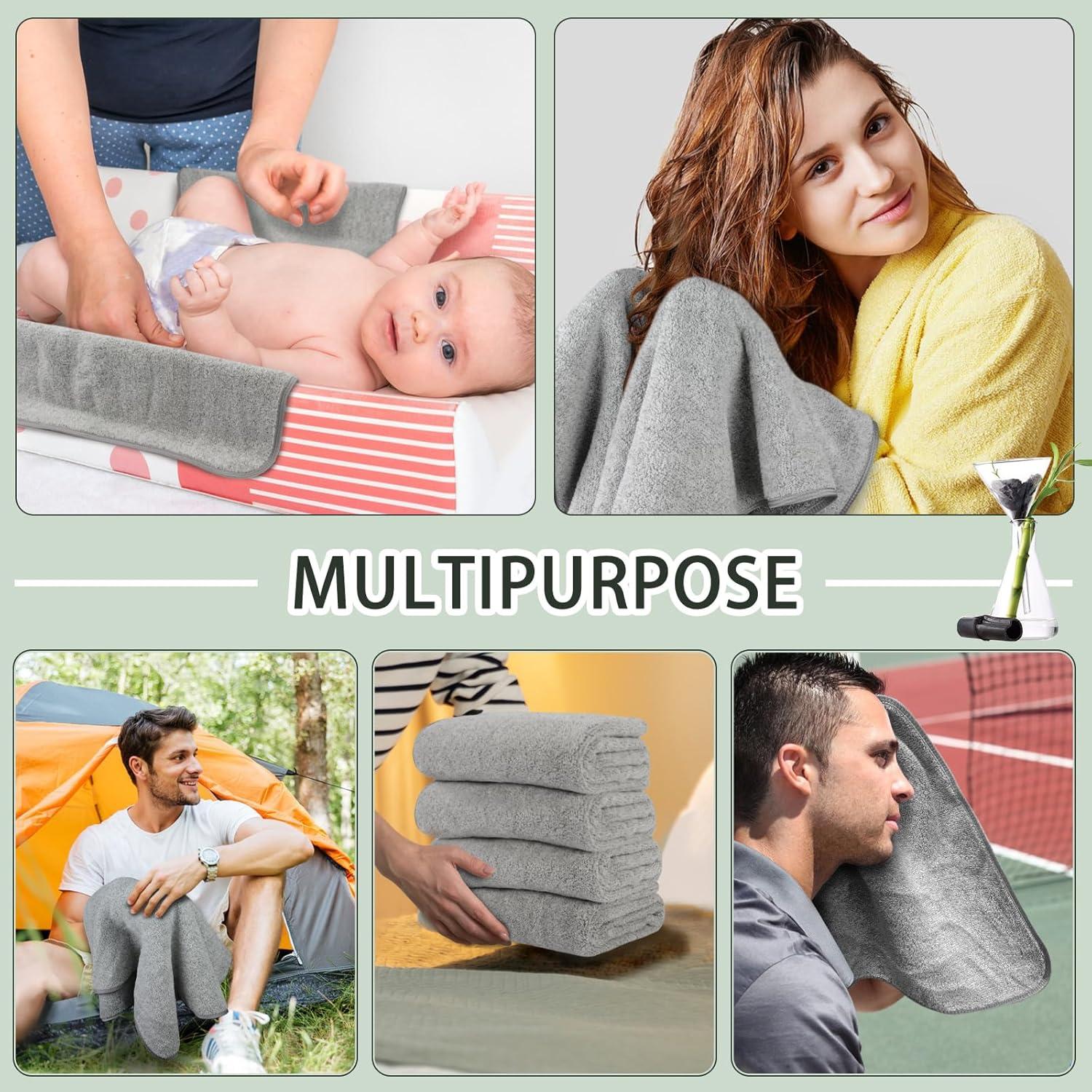 Mikrofaser Handtuch Bambuskohle 4er Set saugstark 40x76 cm Hellgrau