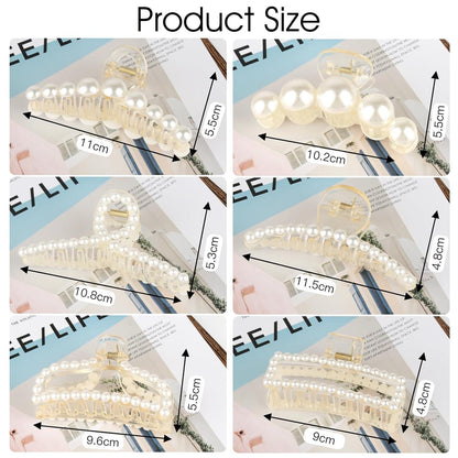 6er Set Perlen Haarklammer für Damen, Große Haarspangen