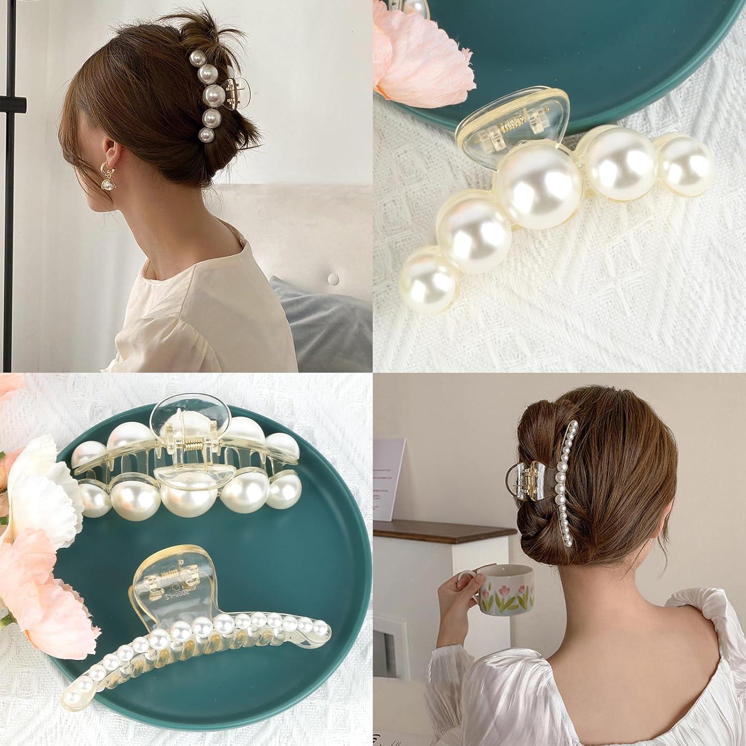 6er Set Damen Haarklammer Groß Perlen Haarspangen Rutschfest Eleganter Clip