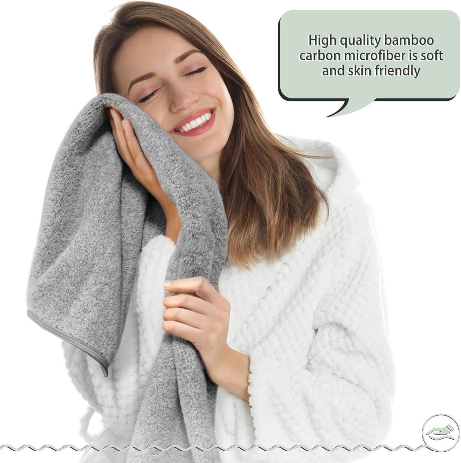 2er Pack Mikrofaser Handtuch 50x100cm Grau Bambuskohle saugfähiges Handtuch