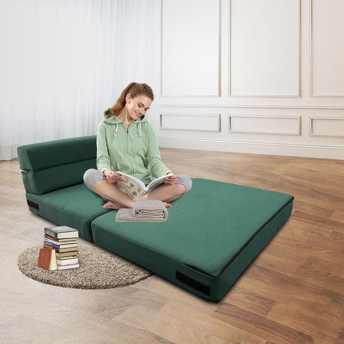 Gästesofa mit Schlaffunktion & Memory Schaum – Dunkelgrün