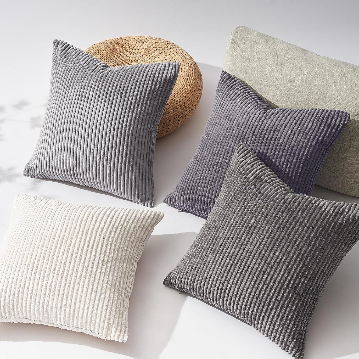 Kissenbezug Topfinel 30x30cm Grau 4er Set Kordsamt Dekokissen Sofa