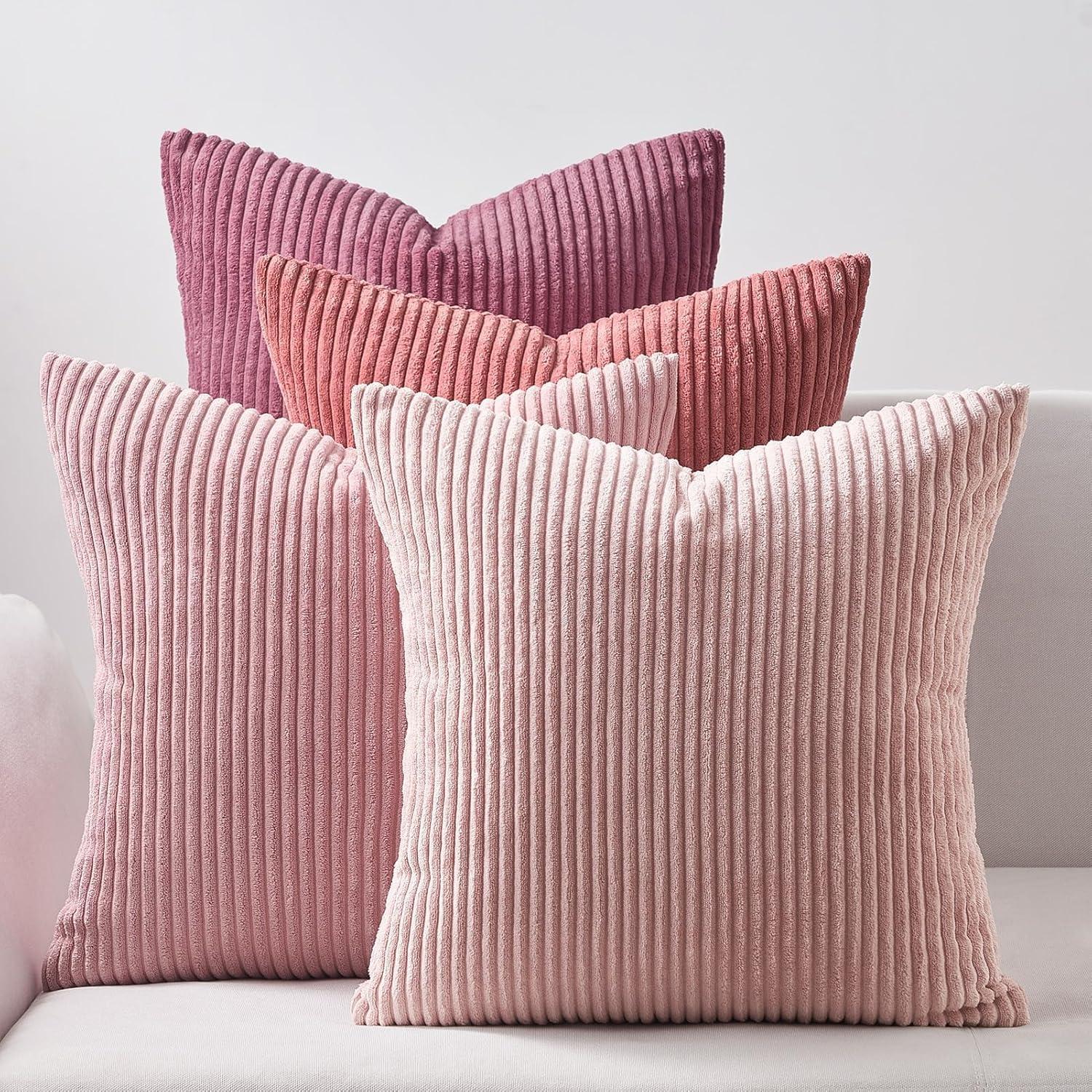 Kissenbezug Kordsamt 4er Set Dekokissen 60x60cm Rosa Flauschig