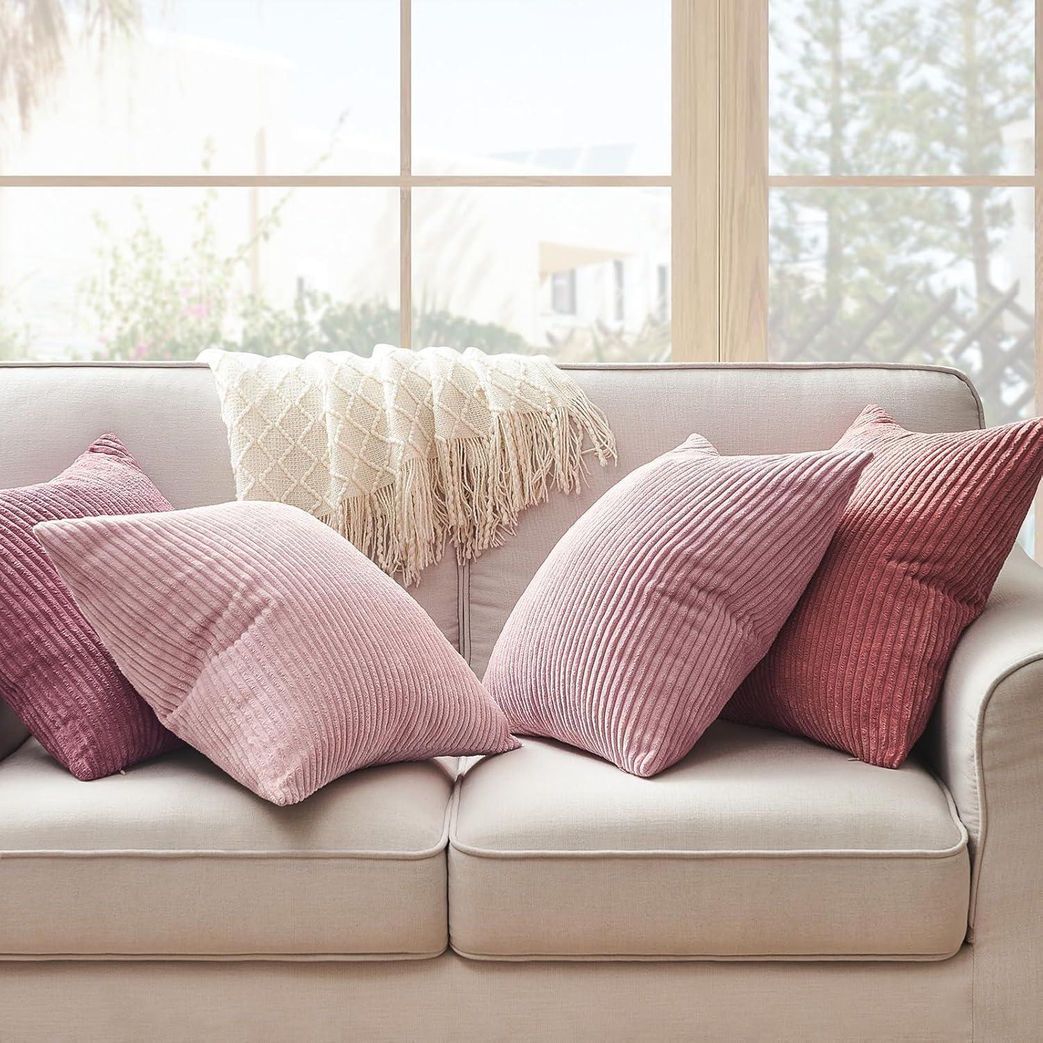 Kissenbezug 60x60 cm Rosa 4er Set Kordsamt Dekokissenbezüge Sofa