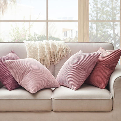 Kissenbezug 60x60 cm Rosa 4er Set Kordsamt Dekokissenbezüge Sofa