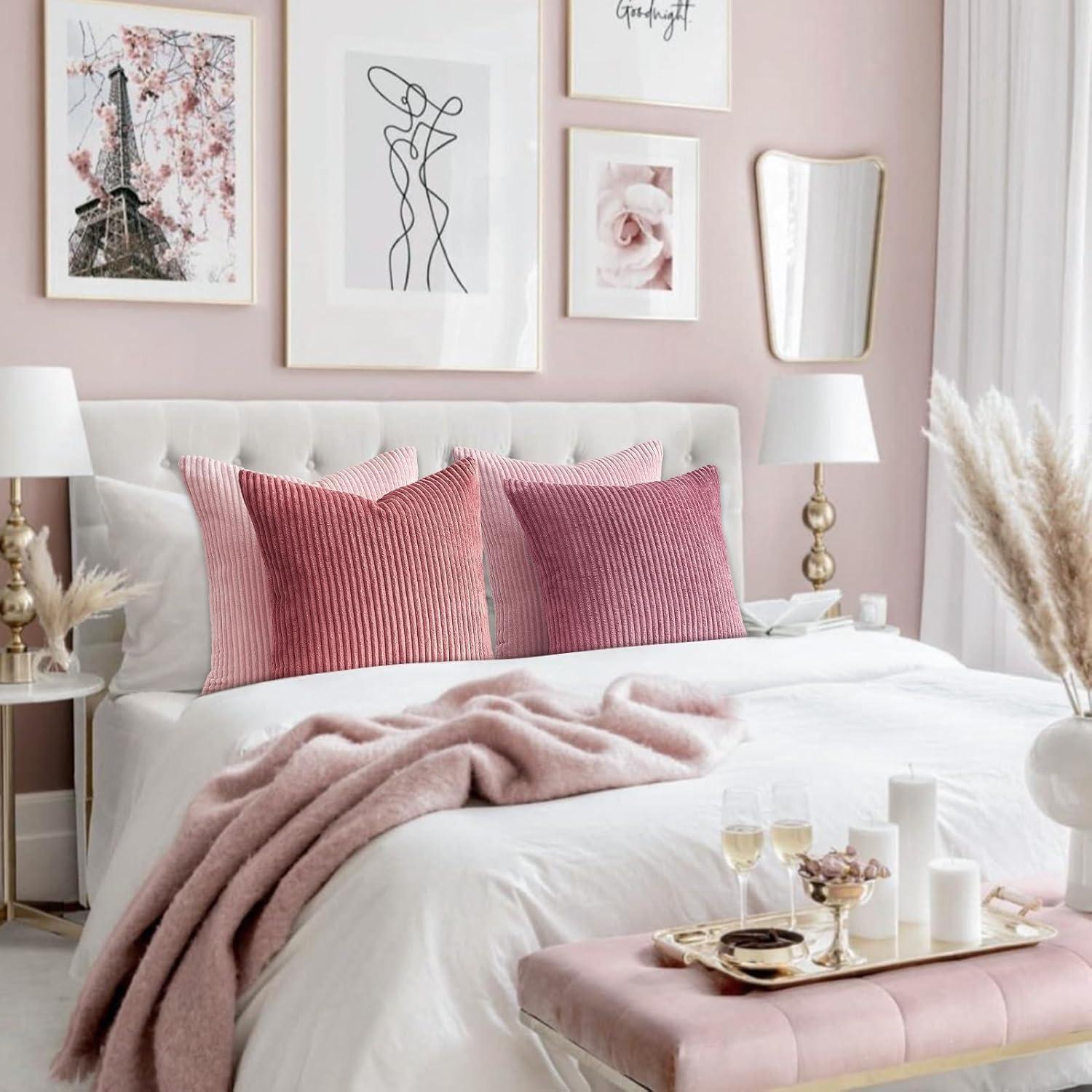 4er Set Kissenbezug 60x60 cm Rosa Kordsamt Deko für Sofa