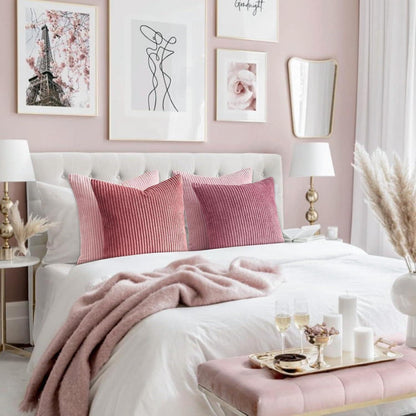 4er Set Kissenbezug 60x60 cm Rosa Kordsamt Deko für Sofa