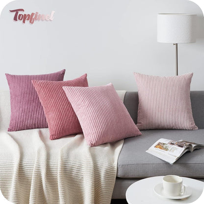 Topfinel Kissenbezug 60x60cm 4er Set Kordsamt Rosa Sofa Schlafzimmer Kinder