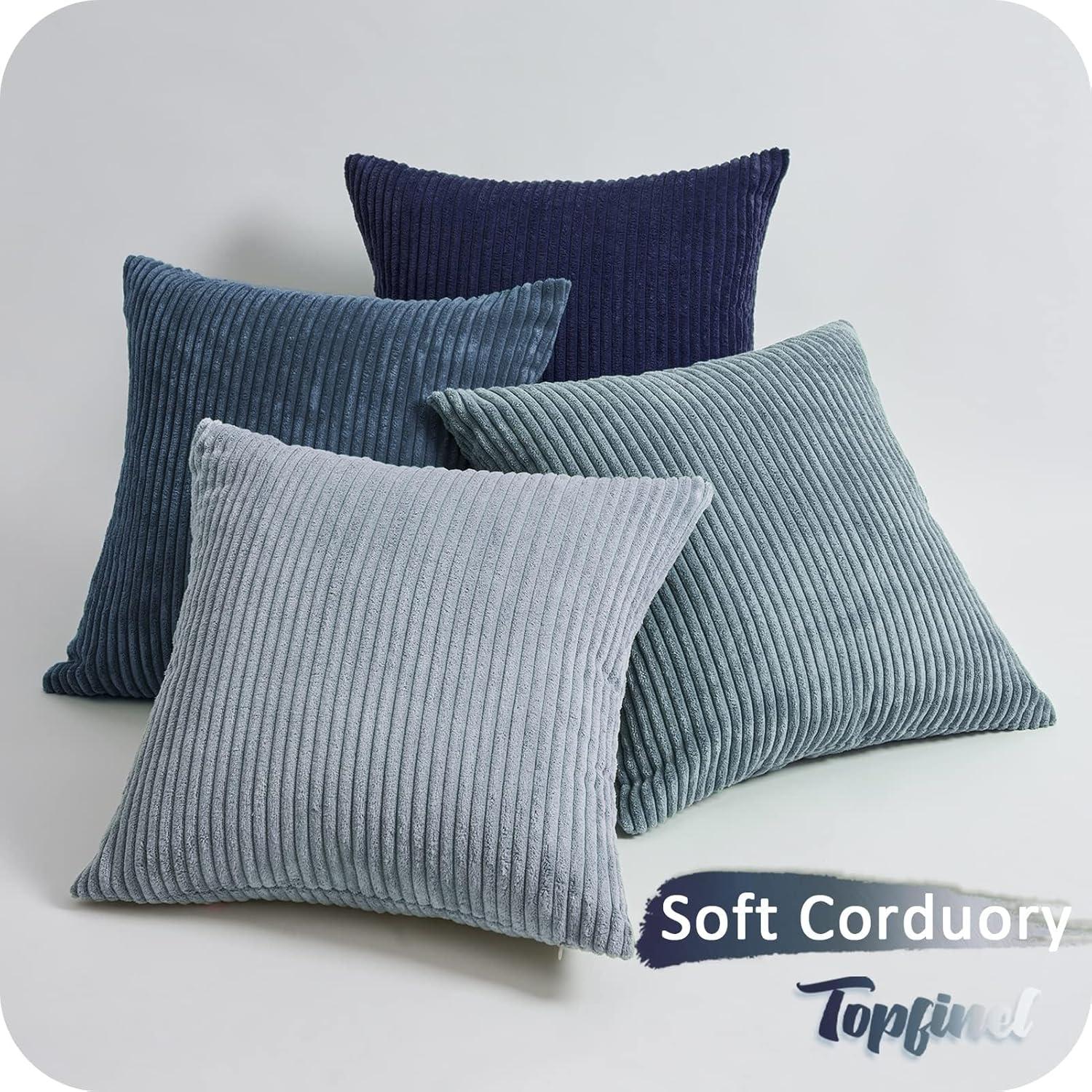 Topfinel Kissenbezug 60x60 cm Blau Kordsamt 4er Set Dekokissenbezüge