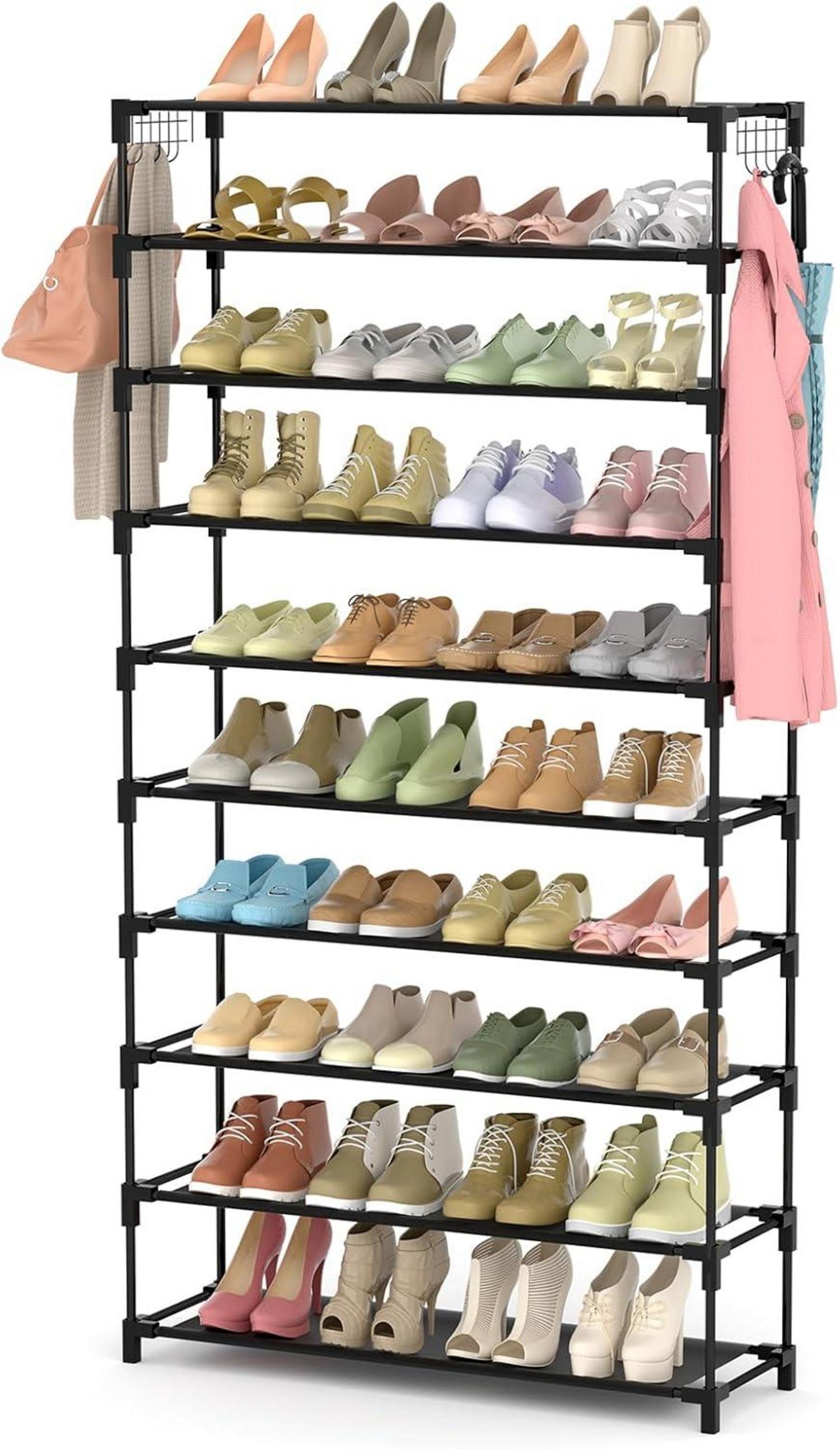 Schuhregal 10 Ebenen für 50 Paar Schuhe Schwarz Metall 155cm