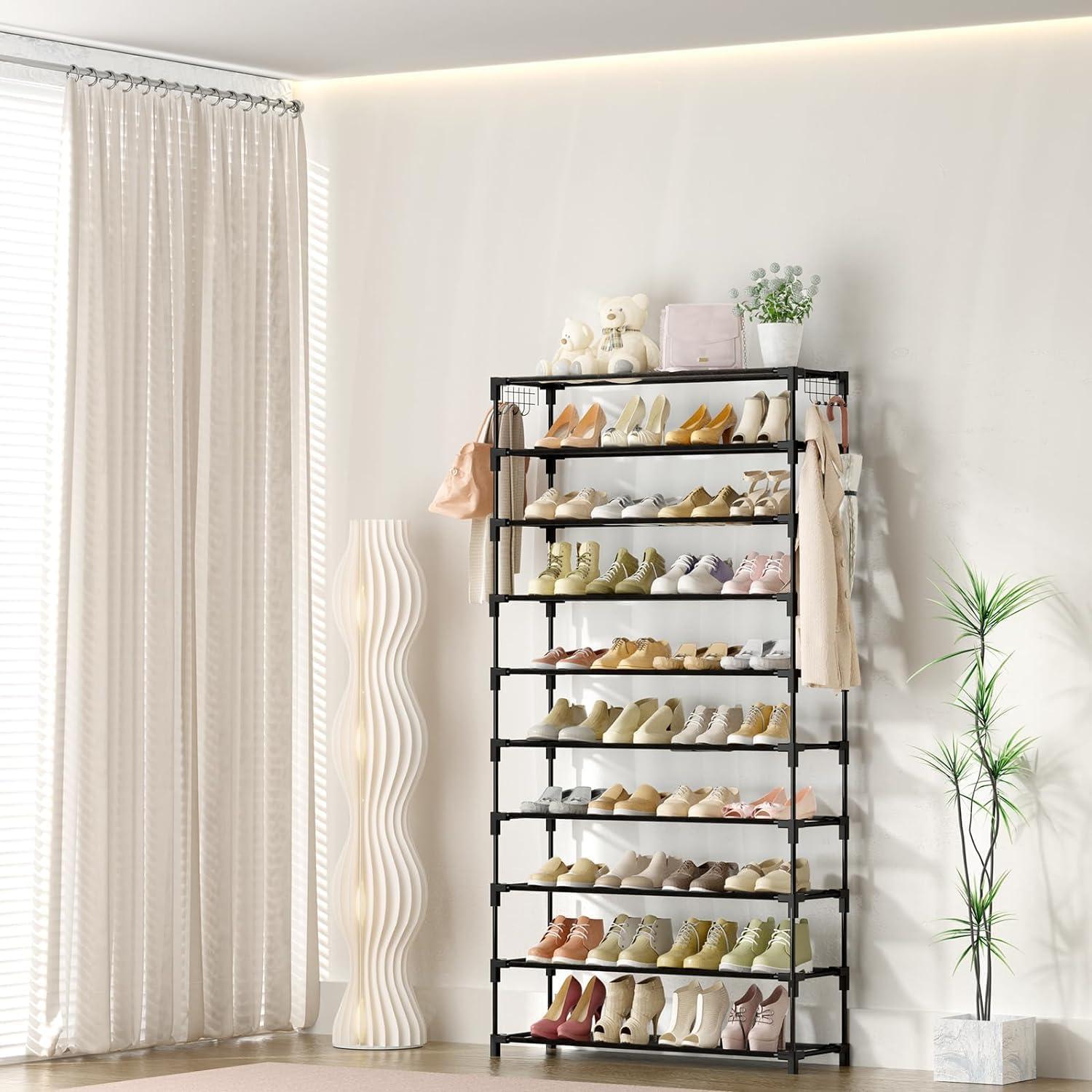 Schuhablage Schwarz Metall 10 Ebenen Schuhschrank Organizer 50 Paar Schuhe