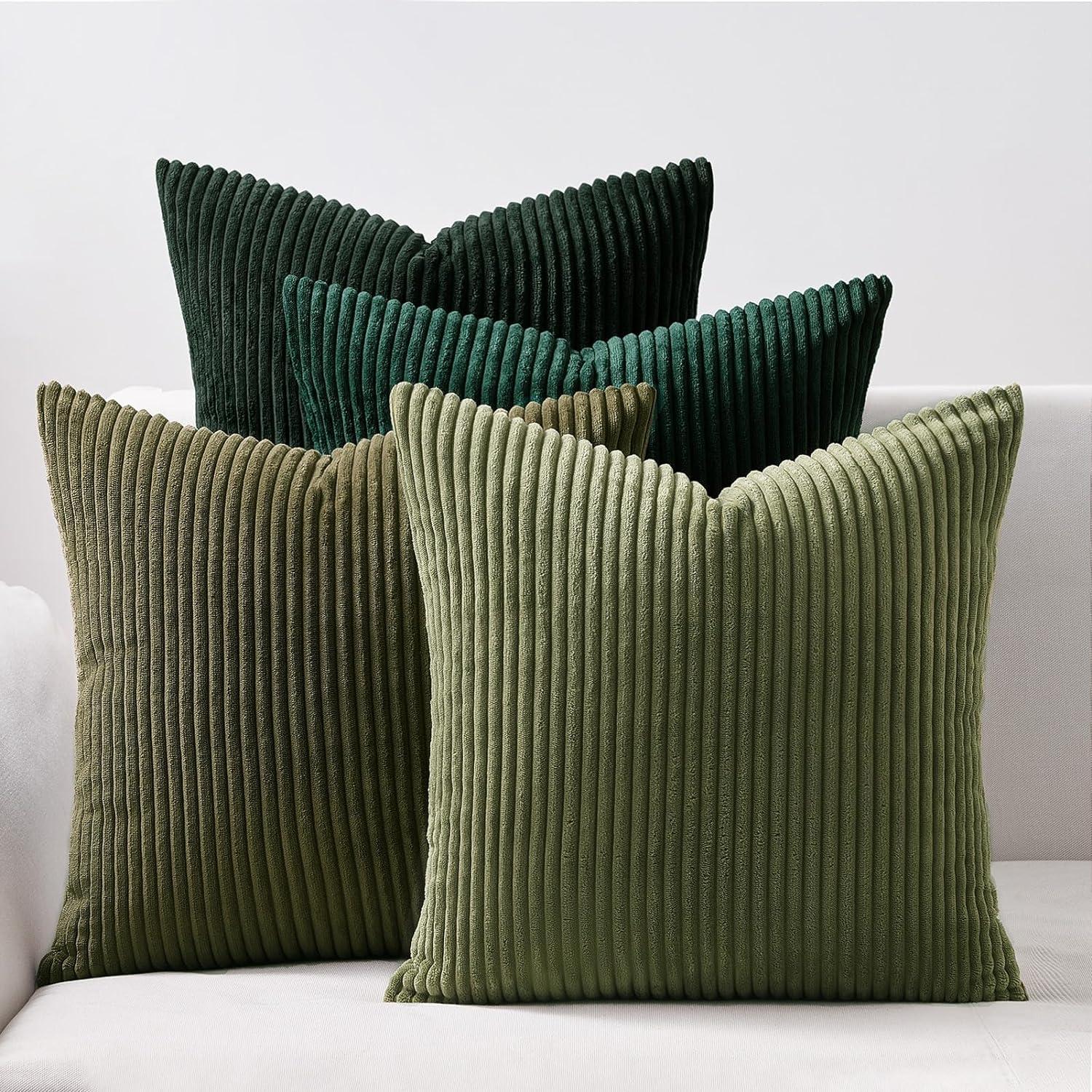 Kissenbezug 60x60 cm Dunkelgrün Kordsamt 4er Set flauschig Farbverlauf