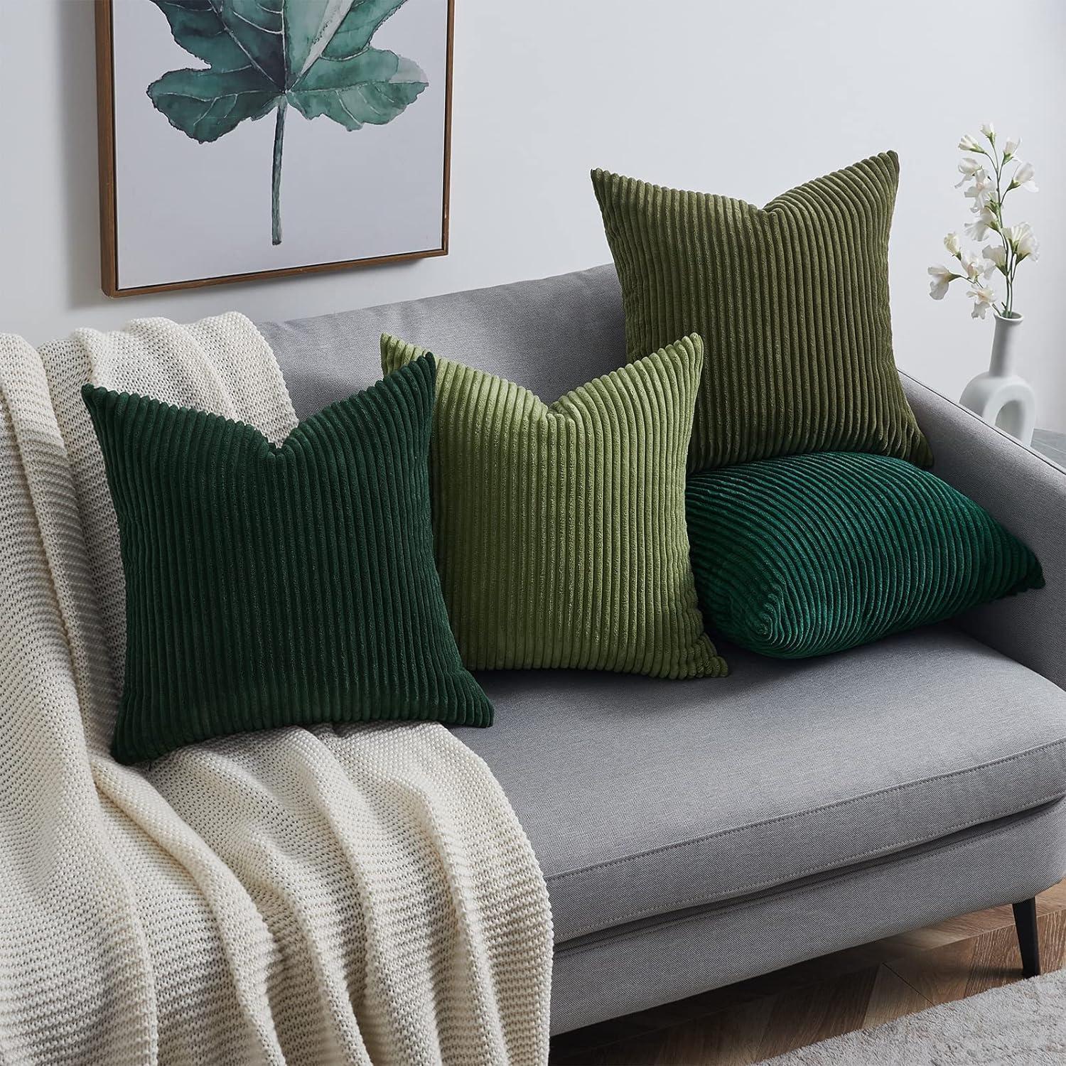Kissenbezug 60x60 Kordsamt 4er Set Dunkelgrün Sofa Wohnzimmer