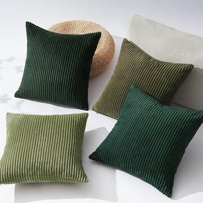 Kissenbezug 60x60 cm Set 4er Dunkelgrün Kordsamt Dekokissen Flauschig