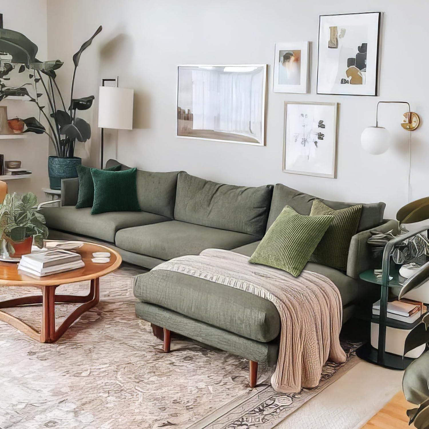 Kissenbezug 60x60 Kordsamt 4er Set Dunkelgrün Sofa Wohnzimmer