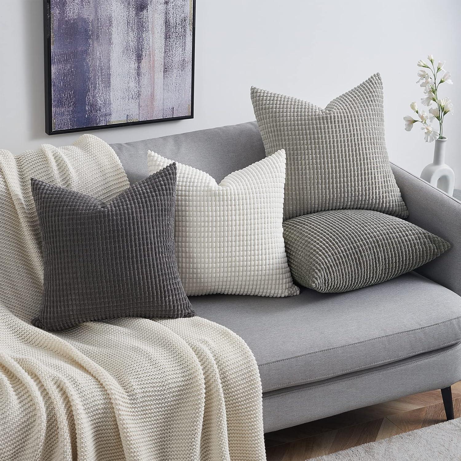 Topfinel Kissenbezug 60x60 Grau Cord körnig 4er Set Farbverlauf Hülle