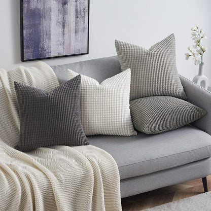 Topfinel Kissenbezug 60x60 Grau Cord körnig 4er Set Farbverlauf Hülle
