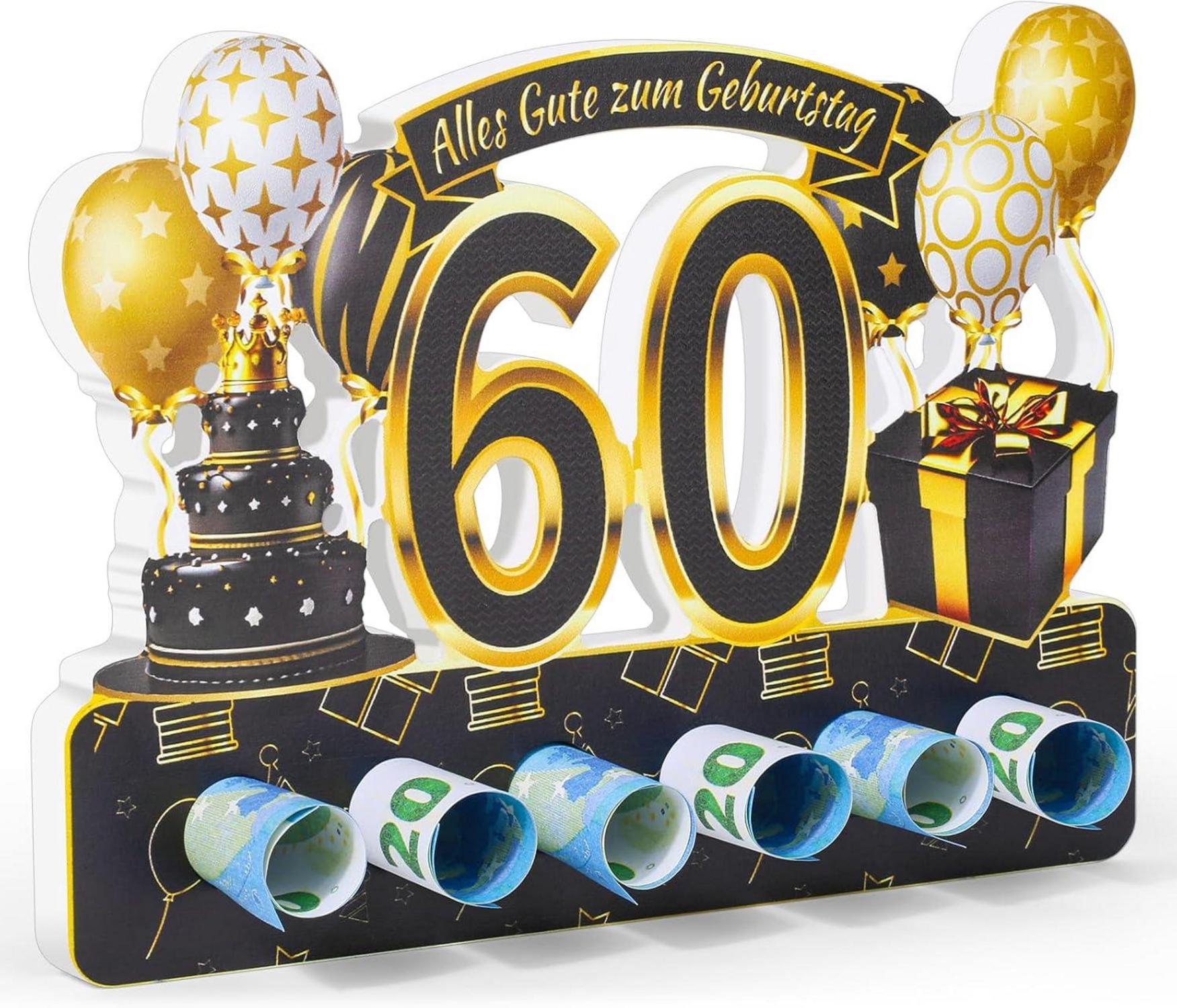 Geldgeschenke zum 60. Geburtstag mit Grußkarte und Holz - Gästebuch