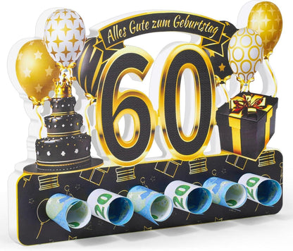Geldgeschenke zum 60. Geburtstag mit Grußkarte und Holz - Gästebuch