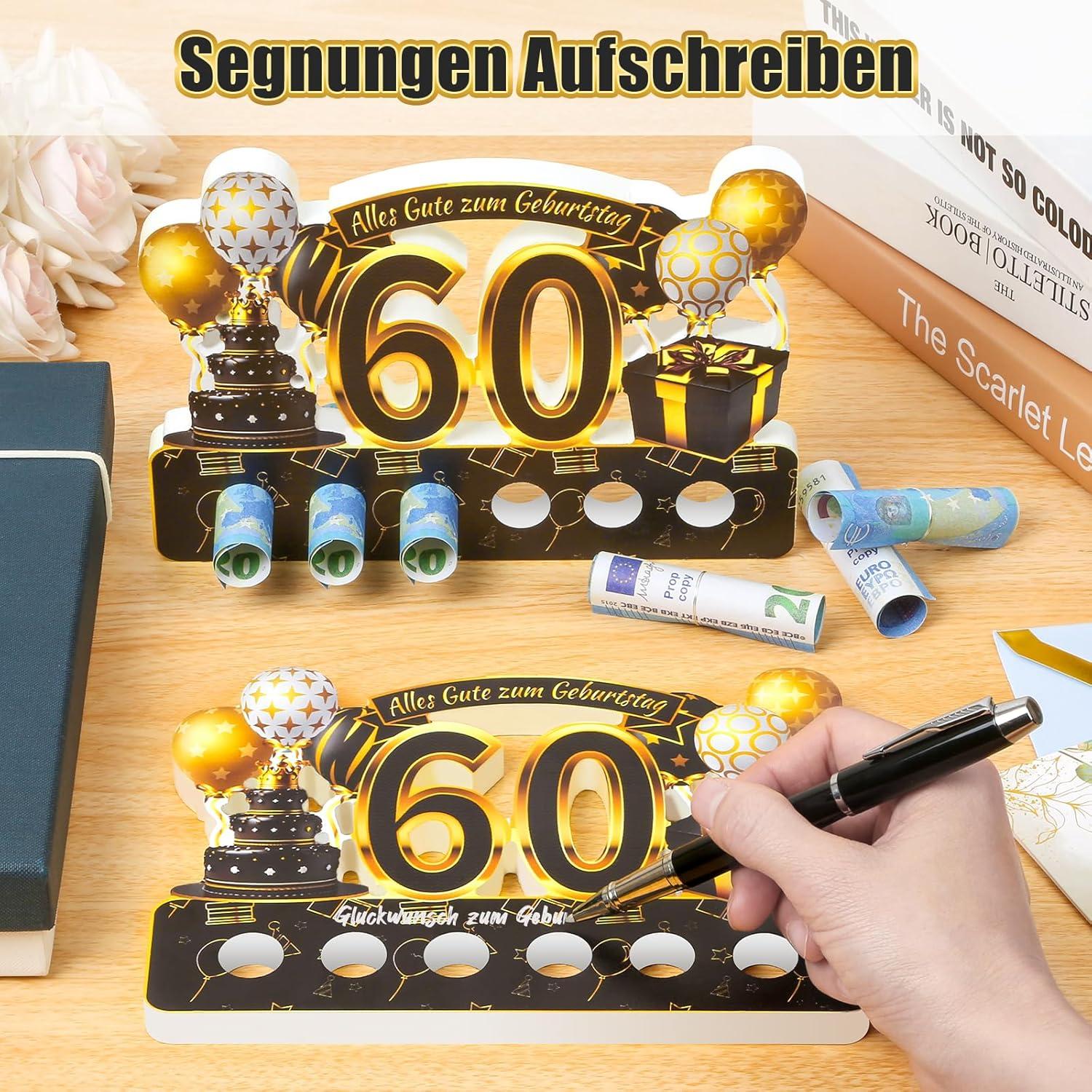 Geldgeschenke zum 60. Geburtstag mit Grußkarte und Holz - Gästebuch
