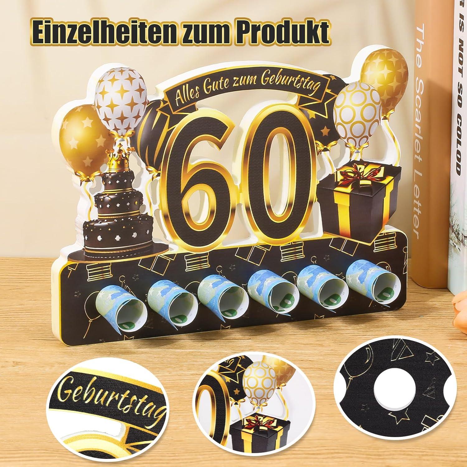 Holz Geldgeschenk 60. Geburtstag mit Grußkarte und Umschlag