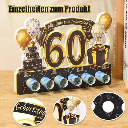 Holz Geldgeschenk 60. Geburtstag mit Grußkarte und Umschlag