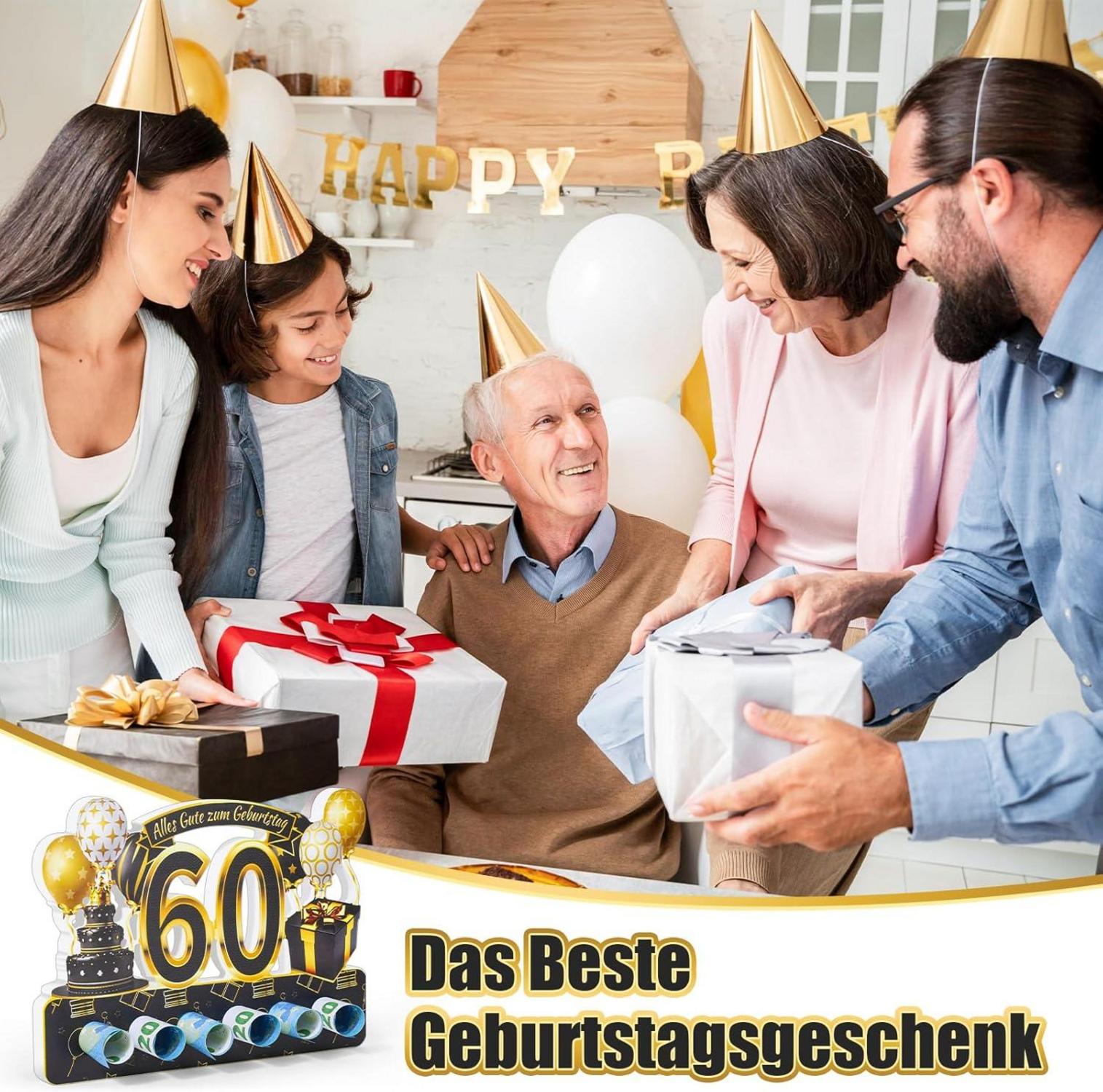 Geldgeschenke 60. Geburtstag Holz mit Grußkarte Umschlag Gästebuch