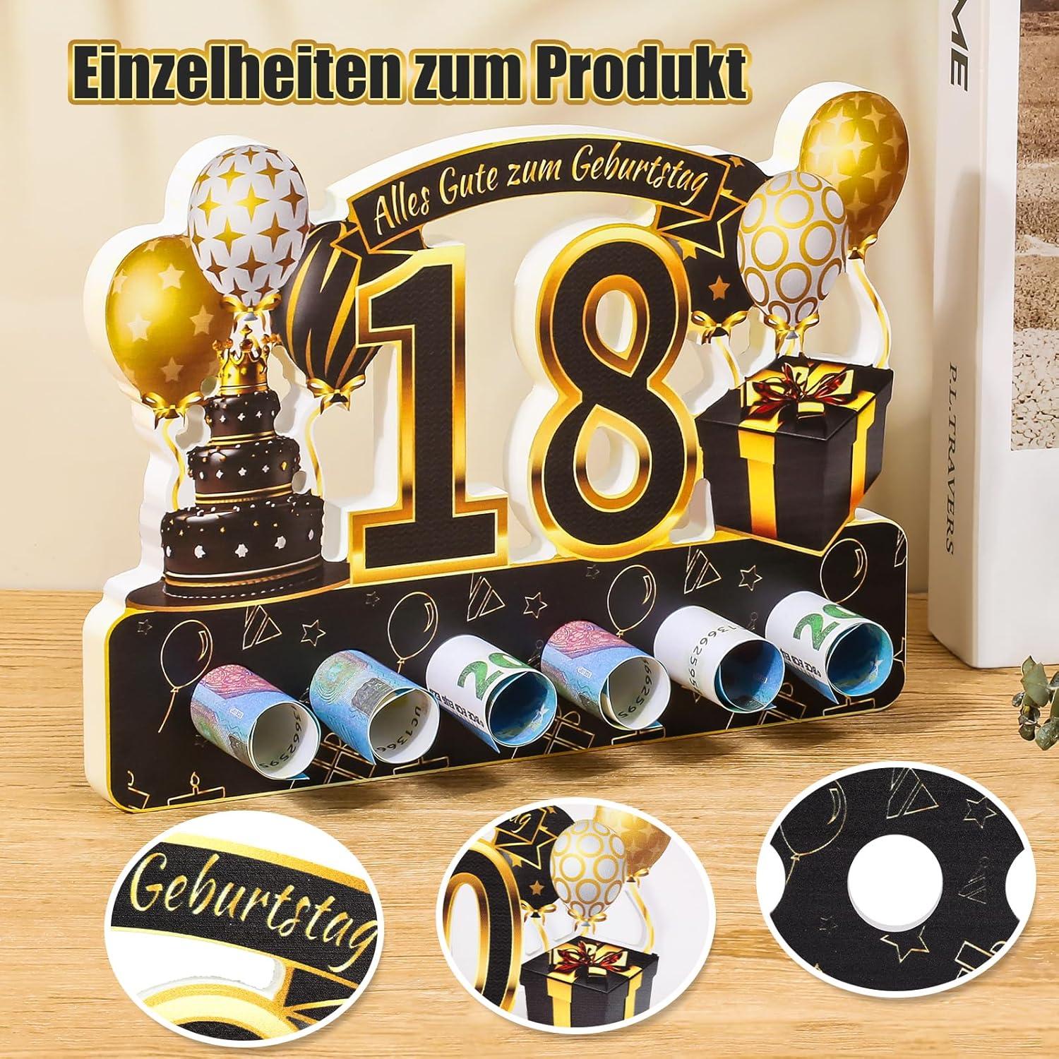 ROADPLUM 18 Geburtstag Geldgeschenk Doppelseitig bedruckt Holz Standfuß 20x15 cm