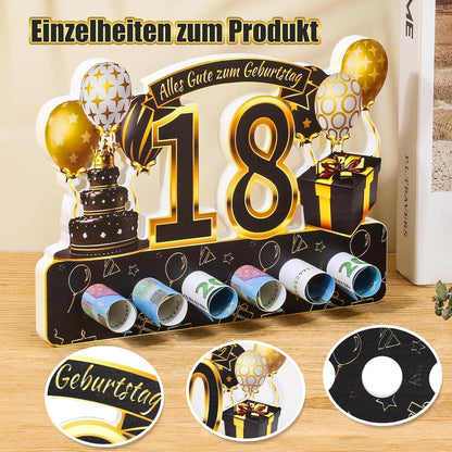 ROADPLUM 18 Geburtstag Geldgeschenk Doppelseitig bedruckt Holz Standfuß 20x15 cm
