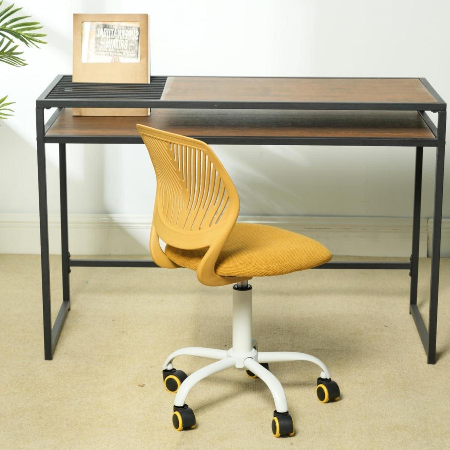 Schreibtischstuhl Leinenstoff ergonomisch höhenverstellbar Limettengelb