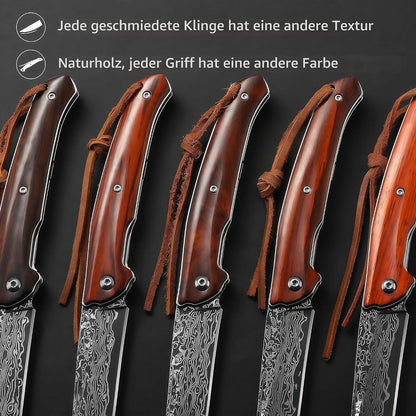 Damast Klappmesser VG10 – Holzgriff & Lederscheide